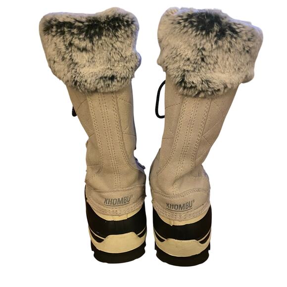 Khombu "Emily" Women Snow Boots, 8, Leather Upper, Faux Fur Trim, Gray/Blk, Duck - Picture 2 of 10